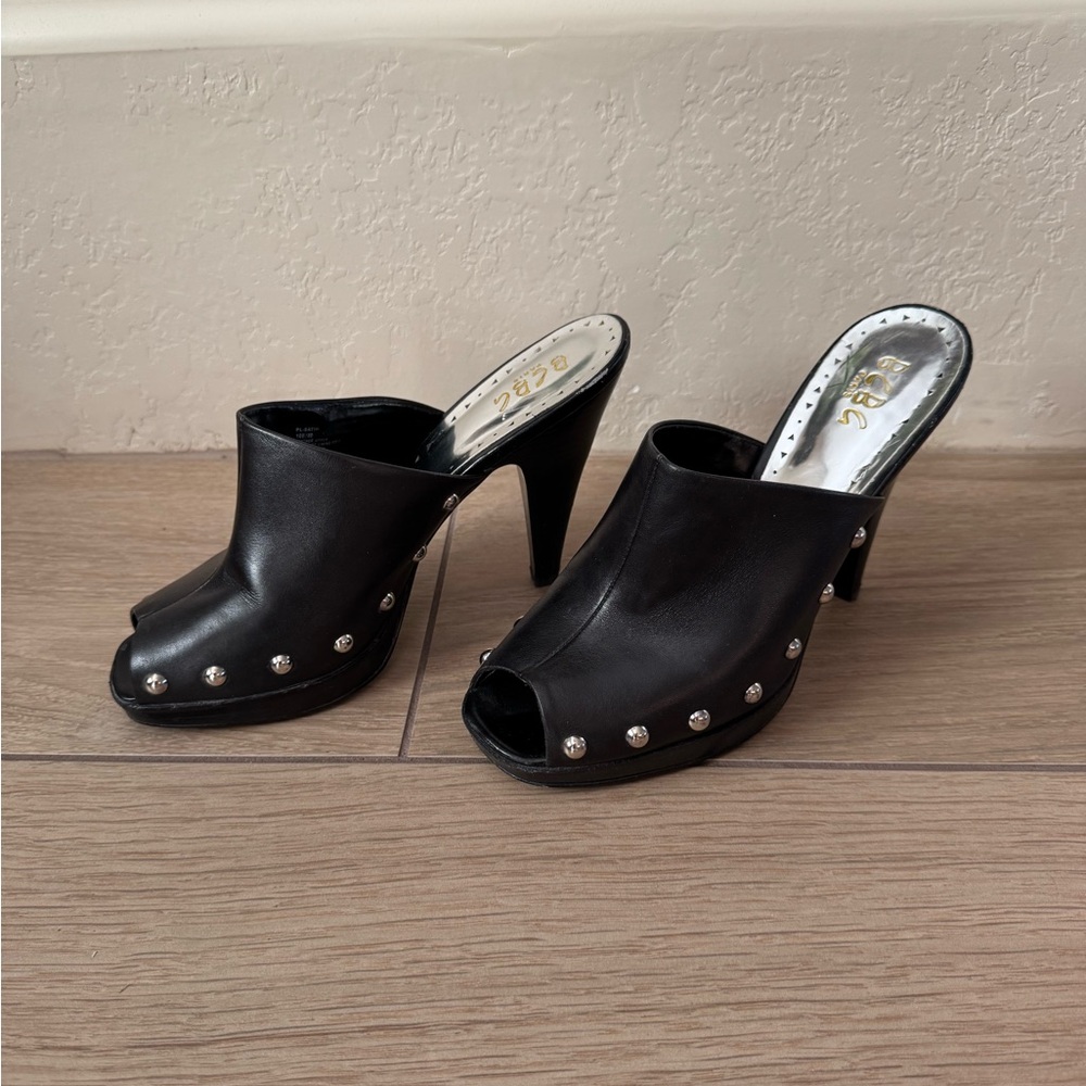 BCBG black studded heels